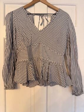 Grayish blue striped peplum top